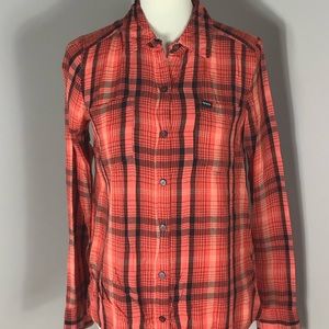 Small Hurley Orange & Black Plaid Long Sleeve Top